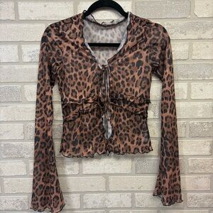 NWOT Leopard Print Bell Sleeve Sheer Top Size Small